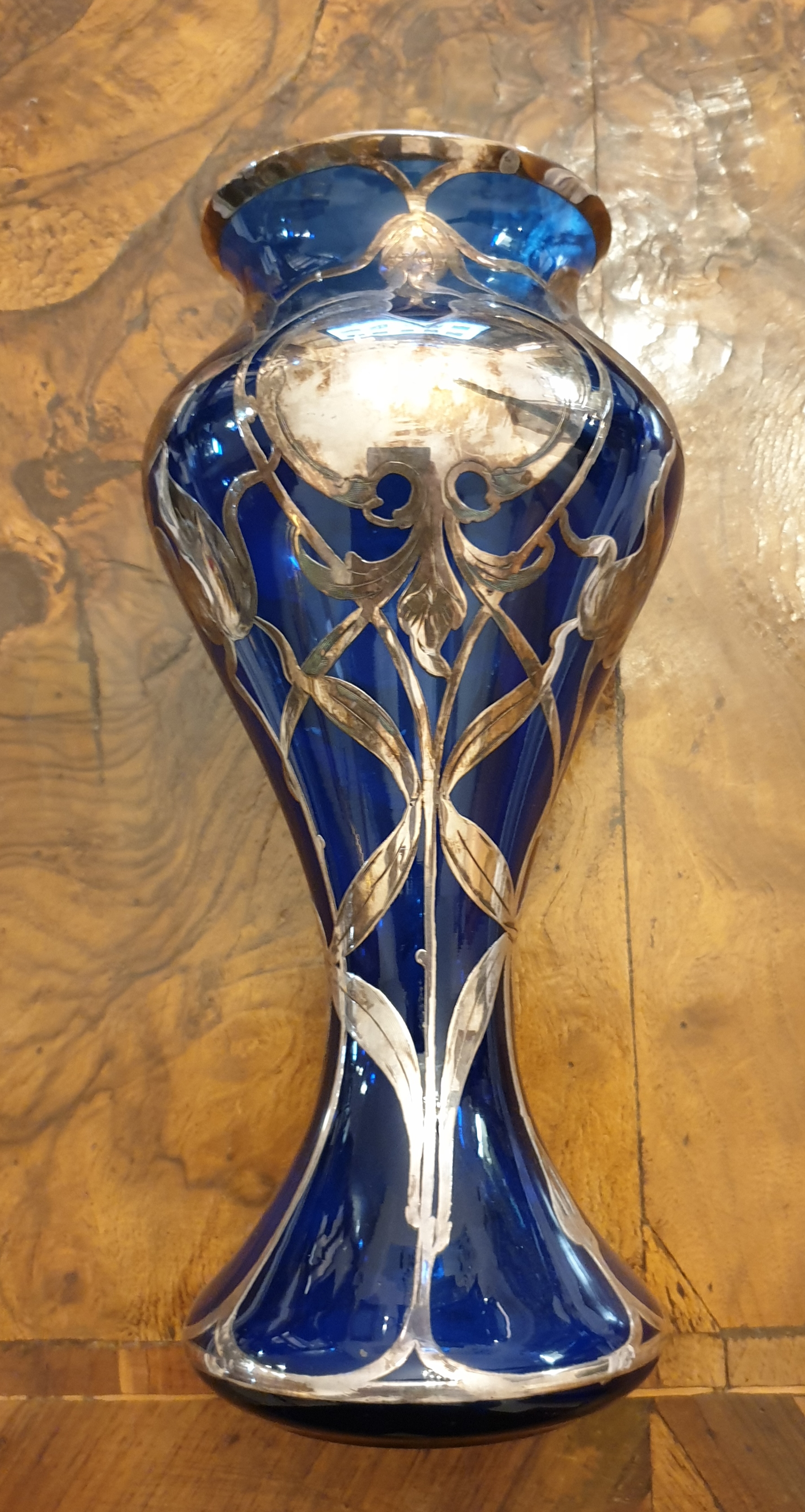vaso cristallo epoca con decori liberty argento