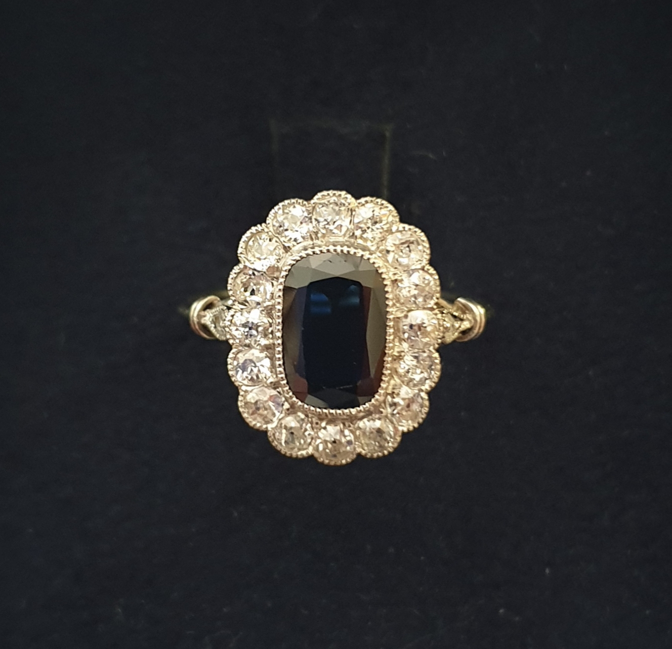 anello zaffiro brillanti platino antiquariato epoca 